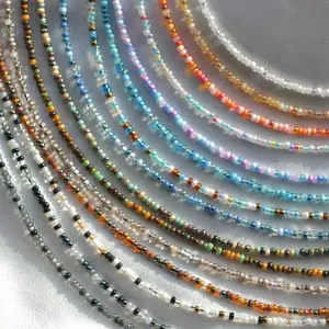 Dainty Waterproof Beaded Necklace - Adjustable Tarnish-Free Hypoallergenic Seed Bead Choker, 8/0 3mm Beads