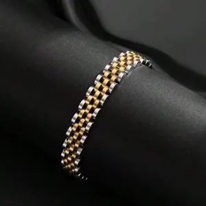Stainless Steel Titanium Watch Chain Bracelet, Colorblock Design, Versatile High-End Look, Perfect for DIY Supplies