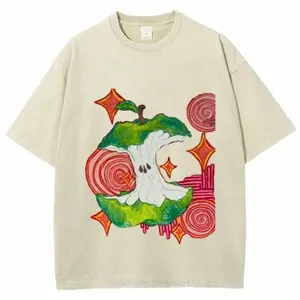 Colorful Apple Core Art Unisex Vintage Washed Tee, Graphic Tee, Unisex Fashion, Full Color, Full Size, For Men, For Women