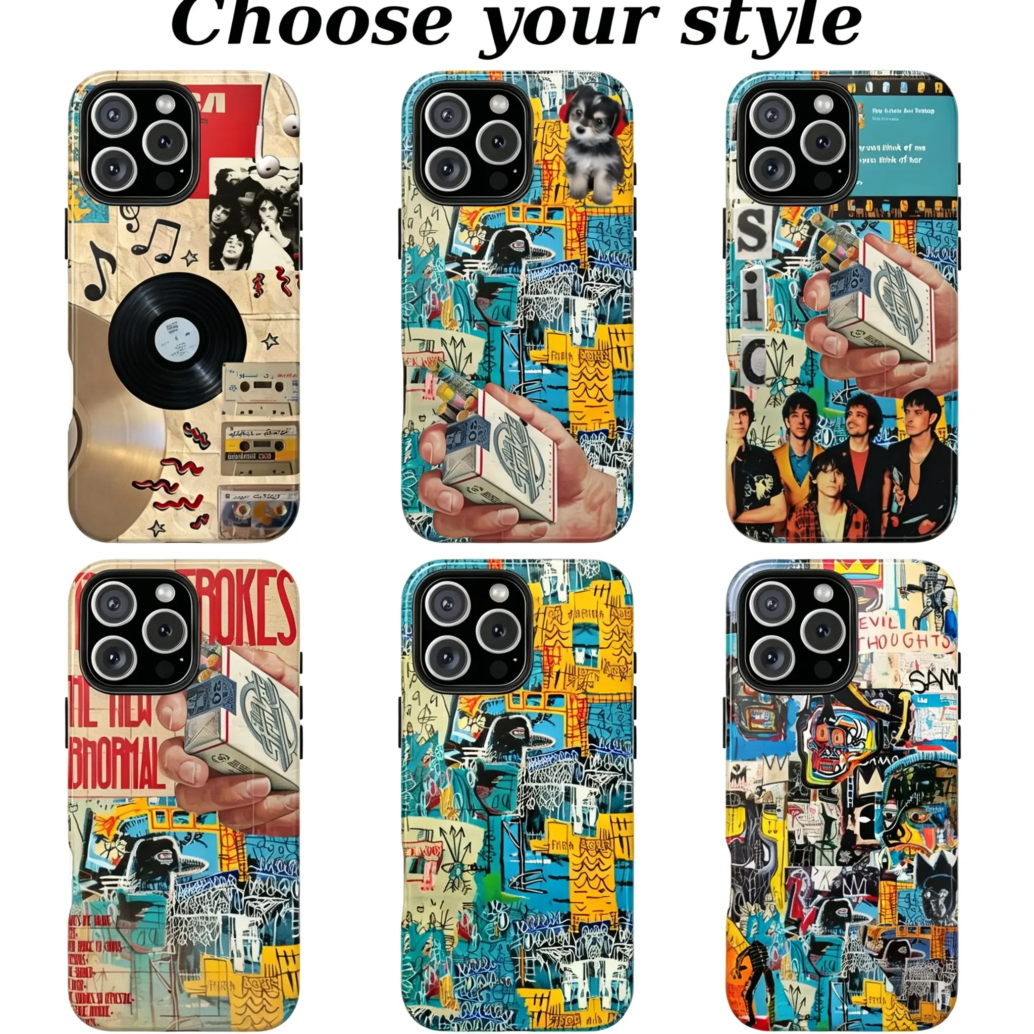 The Strokes Vintage Rock Collage Tough Shockproof Phone Case, Retro Music Album Collage Protective Cover Compatible with iPhone 11/12/13/14/15/16/17 Mini, Pro Max & Samsung Galaxy S22/S23/S24/S25 Ultra, Perfect Gift For Rock Music Fans