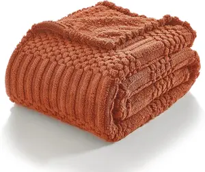 Throw Blanket for Couch-Soft Boho Bed Throw Blanket, Burnt Orange Fleece Cute Tan Fluffy Lightweight Cozy Blanket for Spring(50x60,Rust)