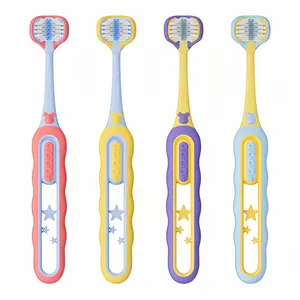 Soft Toddler Toothbrushes, Efficient 3 Sided Toothbrush, Baby Toothbrush 12 Months and up,Infant Toothbrush, Toddler Training Tooth brush for Ages 2-12 Years, Cleans All Sides-4 Pack (Patent)
