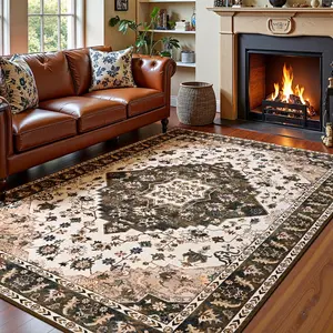 6x9 Machine Washable Vintage Design Area Rugs for Living Room,  Floral Collection Traditional Bedroom Rug, Low Pile Cute Kids Room Print Carpet, No Slip Office Kitchen Home Decor, Red,Black,Blue,Green,Purple,Gold,Brown,4x6,5x8,6x9 Feet