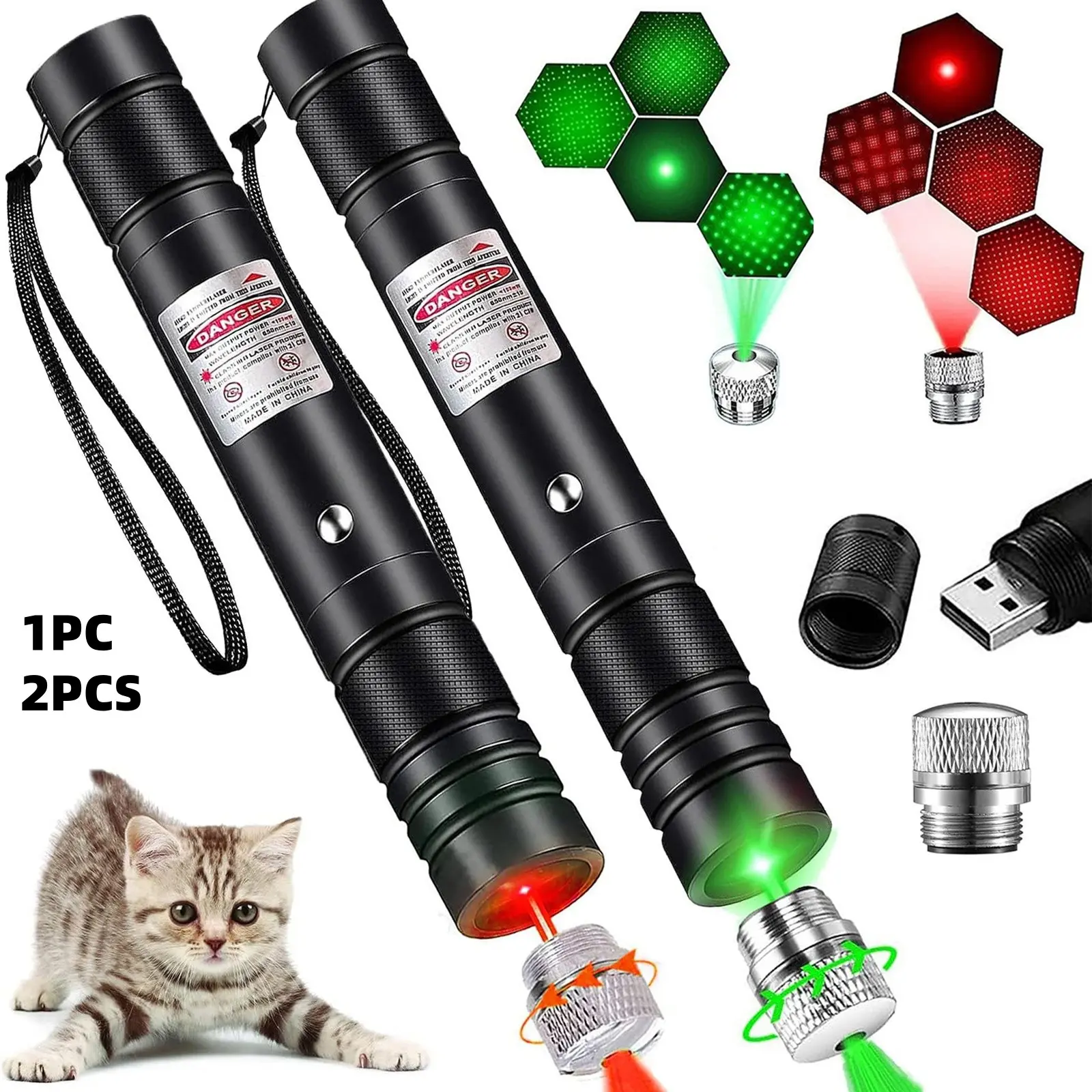 USB Rechargeable Pet Laser Toy, Handheld Laser Pen, Low Power Safe Design, Interactive Wall Projection, Indoor Outdoor Use, Includes & Lasers, Laser Pointer