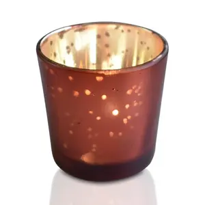 Vintage Mercury Glass Candle Holders (2.5-Inch, Lila Design, Liquid Motif, Rustic Red Copper) - For Use with Tea Lights - For Parties, Weddings and Homes