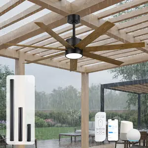 56 Inch Waterproof Outdoor Ceiling Fans for Patios with Light Remote, Wet Rated ABS 7 Blades Modern Black High CFM Ceiling Fan, Alexa/Tuya Smart Control, Quiet Reversible DC Motor Fan for Indoor Outside Porch Gazebo Kitchen