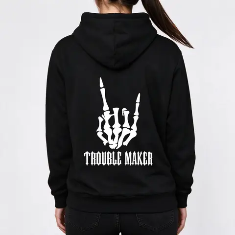 Trouble Maker Bone Hand Graphic Women's Hoodie Sweatshirt Streetwear Y2K Gothic Casual Outfit For Daily Wear