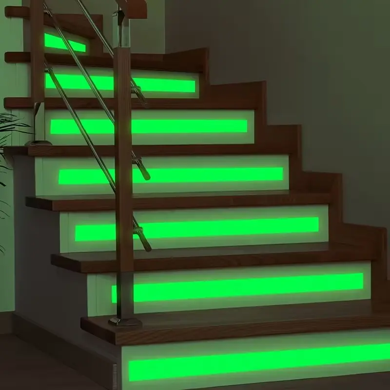2 Pack Clear Self-Adhesive Glow in the Dark Stair Treads Steps, Non-Slip Safety Grip Tape for Indoor Stairs, Universal Use, Flat Sticker Type, Nighttime, Stair Edges