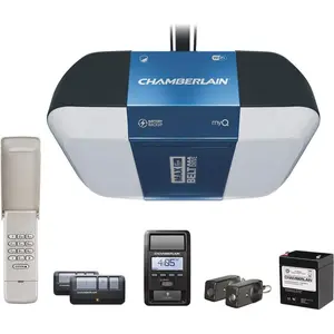 Chamberlain B1381T Smart Garage Door Opener- Battery Backup - Bright LED Lighting - Myq Smartphone Controlled - Ultra Quiet, Strong Belt Drive and MAX Lifting Power,1.25 HP, Wireless Keypad Incl, Blue Chamberlain