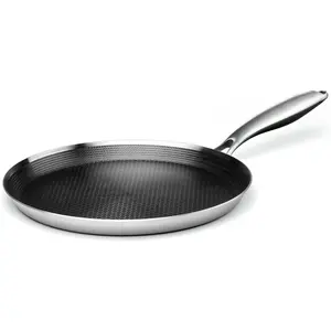 Stainless Steel Crepe Pan - 11inch Nonstick Crepe Pan, Stainless Steel Honeycomb Coating Pancake Pan, Non Stick Flat Skillet Tawa Dosa Tortilla Griddle Pan, Induction Compatible, PFOA Free