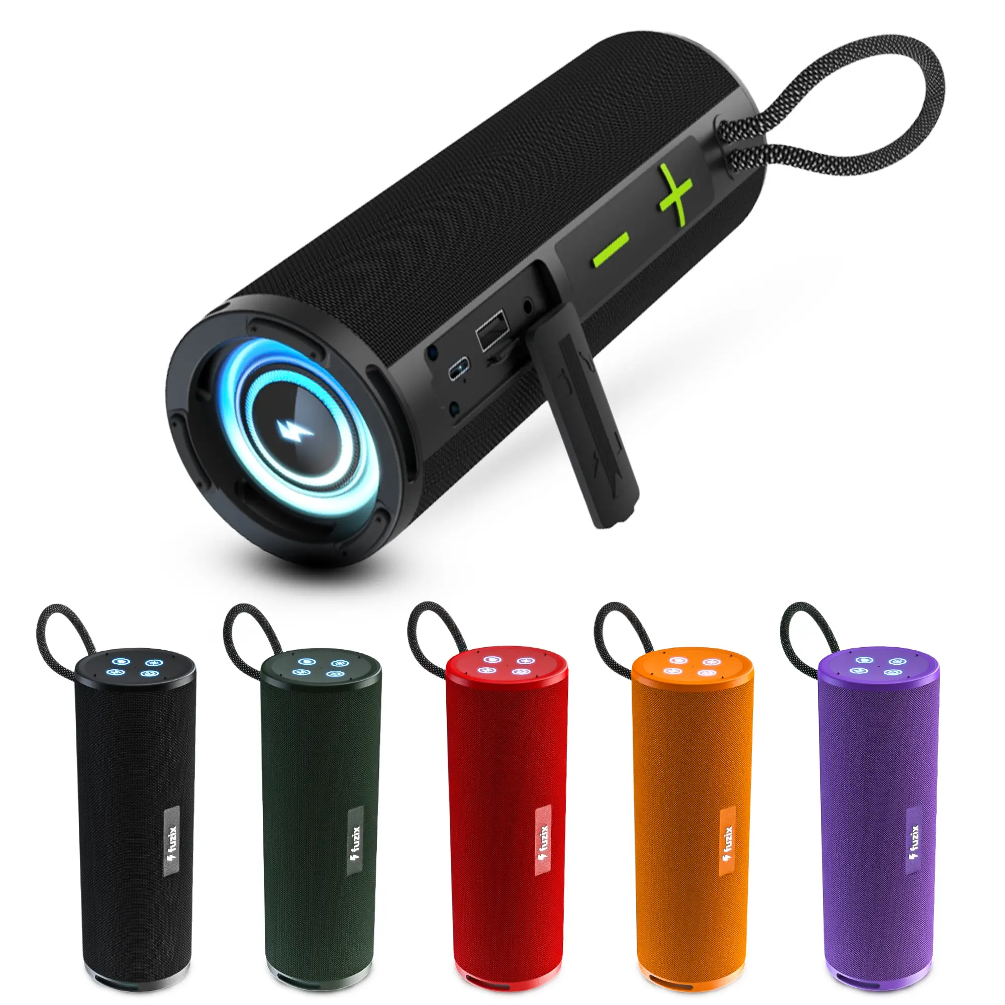 Vibe Portable Wireless Bluetooth Speaker by Fuzix – Dual 7W High-Power Sound, Long Lasting Battery, Dynamic LED Lights, TWS Stereo, TF Card, U Disk,