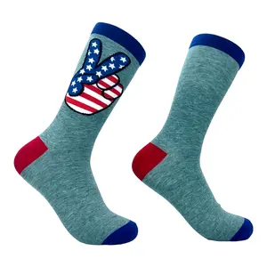 Men's USA Peace Hands Socks Funny Awesome Fourth Of July Patriotic Flag Lovers Footwear Funny Graphic Socks Comfortable Fitted Spandex Cotton