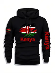 Men's Kenya Print Zip Hoodie, Fall & Winter Casual Regular Fit Long Sleeve Sweatshirt, Fashion Daily Wear Clothing