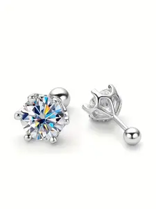 A pair of 0.3 carat / 0.5 carat / 1 carat / 2 carat / 3 carat moissanite six-prong earrings for men, women, couples, suitable for sleeping without removing, made of S925 silver, perfect for party, gathering, birthday gifts.