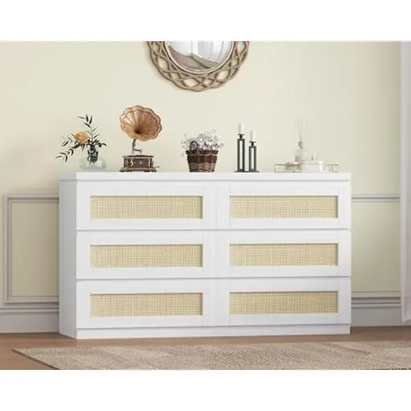 White Rattan Dresser for Bedroom, Modern 6 Drawer Double Dresser, Wood Boho Dressers, Wood Storage Chest of Drawers fo Bedroom,Living Room,Hallway - TikTok Shop White Rattan Dresser for Bedroom, Modern 6 Drawer Double Dresser, Wood Boho Dressers, Wood Storage Chest of Drawers fo Bedroom,Living Room,Hallway - TikTok Shop