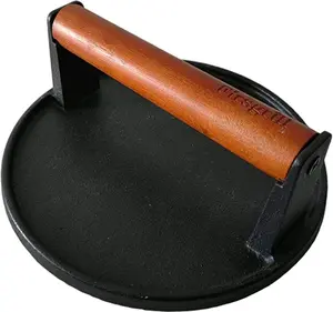 Firsgrill Burger Press 7.08" Round,Heavy-Duty Cast Iron Smash Burger Press Meat Steak With Wood Handle for Blackstone Camp chef Pitboss Weber Griddle Grills(Round) wood pellets