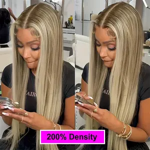2026 Fashion New 13X6 Blonde Lace Front Wigs with 200% Density, Featuring Blonde Streaks And a Straight Style. This 13*6 HD Transparent Lace Frontal Wig Is Brown, Long, And Straight, Designed Without Glue. It Includes a Deep Straight Wig Cap And a Headban