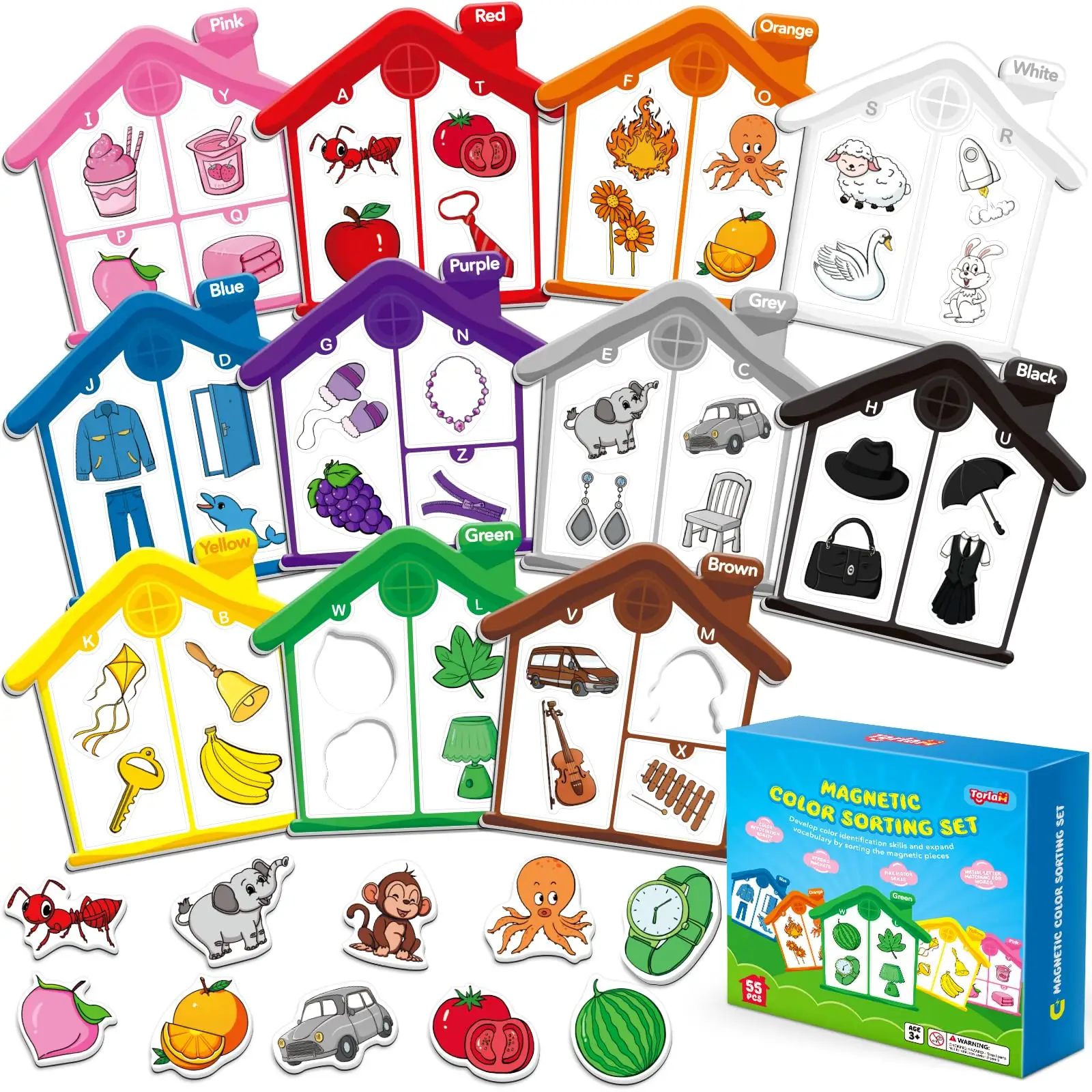 Magnetic Color Sorting Toys Alphabet Games Recognition Color Shape Matching Fridge Magnets, Learning Activity Magnets for Refrigerator Whiteboard