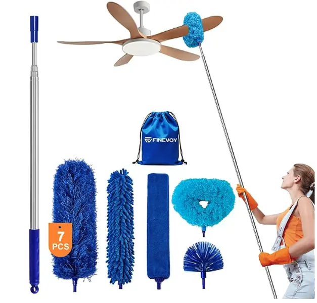 Dusters for Cleaning, Duster with Extension Pole 5 in 1 Kit, Cobweb Duster, Long Dusters for High Ceilings, Microfiber Dusters for Ceiling Fan, Blinds and Furniture