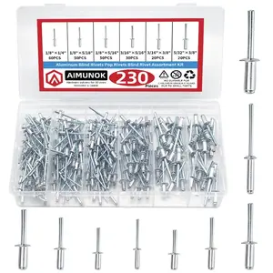 Aimunok Aluminum Rivet Kit, Multiple Sizes, Industrial Grade, Corrosion Resistant, Portable, Hollow Rivets, Pop Rivets, Durable Fastening Solution