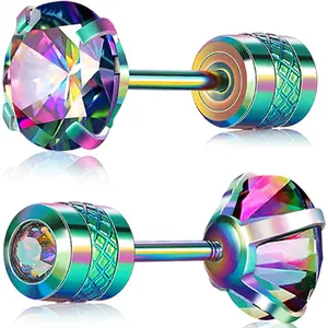 Titanium Earrings for Sensitive Ears, Pairs of Screw Back Hypoallergenic Surgical Grade Titanium Cubic Zirconia Stud Earrings for Women Men