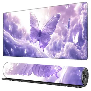Butterfly Pattern Extended Gaming Mouse Pad, Large Desk Keyboard Mat, Non-slip Rubber Base Stitched Edges Long Computer Keyboard Desk Pad Mouse Mat for Home Office