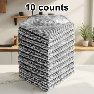 10 Counts Non Scratch Wire Dishcloth Multipurpose Wire Dishwashing Rag Metal Scrubbers for  for Wet and Dry Cleaning, 2-Layer Kitchen Cleaning Cloth Cleaning Tool Towel Household Items Home Cotton Traditional Lightweight Non-Scratch Multi-Use Dishcloths H