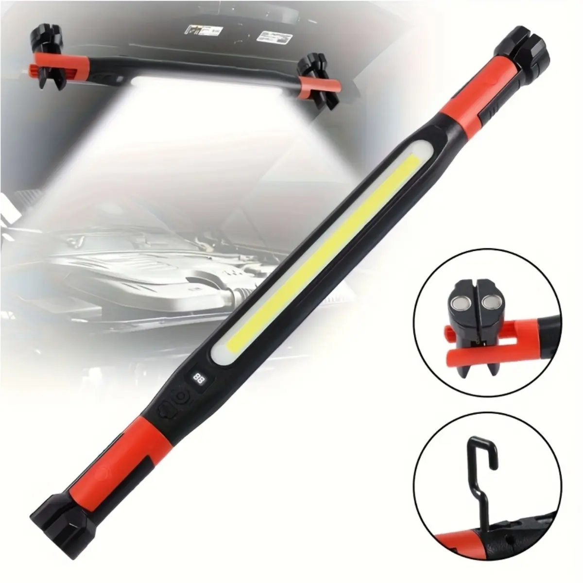 3000LM Rechargeable Magnetic Underhood LED Work Light, Waterproof Portable Flashlight with Hooks for Car Repair, Garage, Camping & Emergency