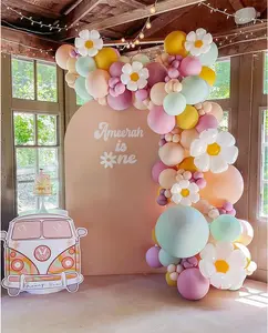 Daisy Balloon Garland Kit - 155pcs White Groovy Daisy Flower Macaron Pastel Balloons Garland for Boho Two Groovy Girls Birthday Baby Shower Flower Decor