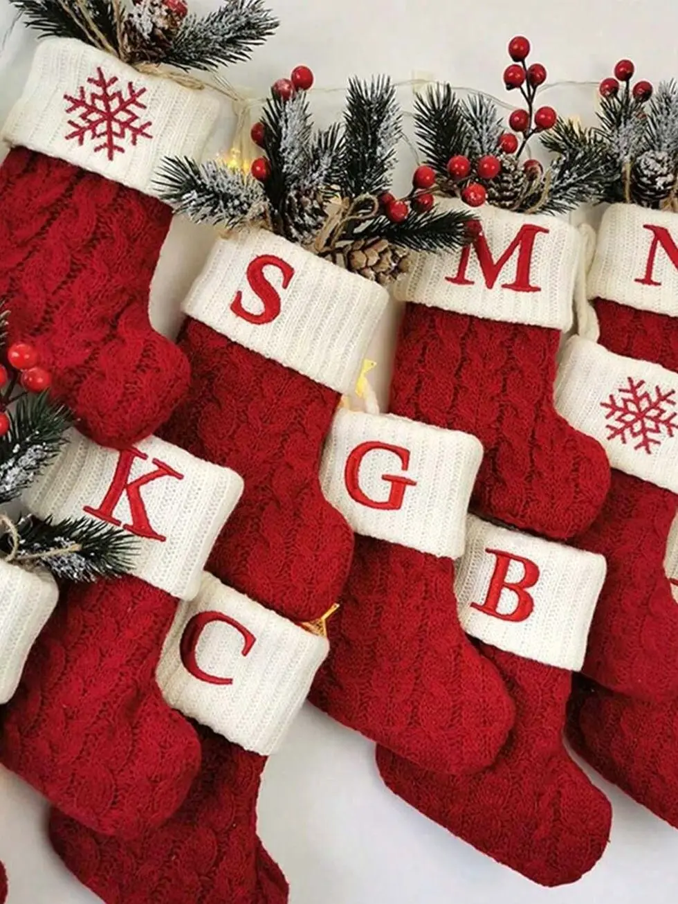 1pc Christmas Knit Letter Stocking, Christmas Small English Letter Stocking, Double-Sided Fireplace Stocking, Christmas Party Decoration, 2026 New Year Decoration