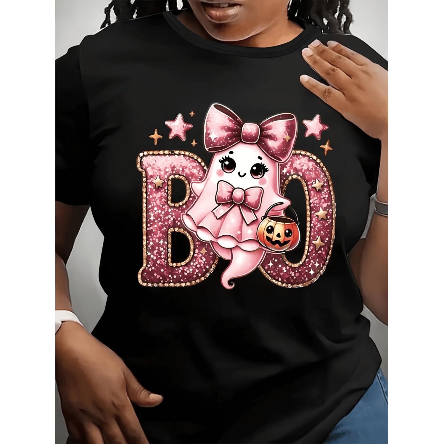Unisex Halloween T Shirt Spooky BOO Graphic Tee Glittery BOO Letters Pumpkin Design Casual Party Outfit Short Sleeve Fit Sizes 0X 8XL Perfect for Fall
