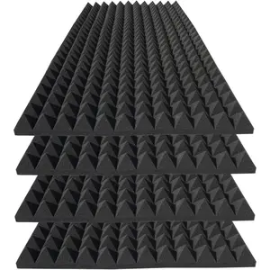 4 Pack Pyramid Sound Proof  Panels,48x24x2 Inch Acoustic ,High Density Soundproof Wall Panels,Fireproof Cancelling Studio Panel Reducing Noise & Echo (Black)