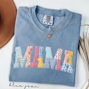 Comfort Colors Floral Mama Shirt Faux Patchwork, Digital Print Shirt, Aesthetic Tee, Grandmillennial Mom Gift, Varsity Mama Shirt, Retro Cottagecore Mama Top - AG