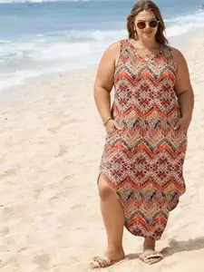 Elegant Plus Size Women's Loose Fit Dress, All over Print Summer Casual Wear, Perfect for Work and Leisure