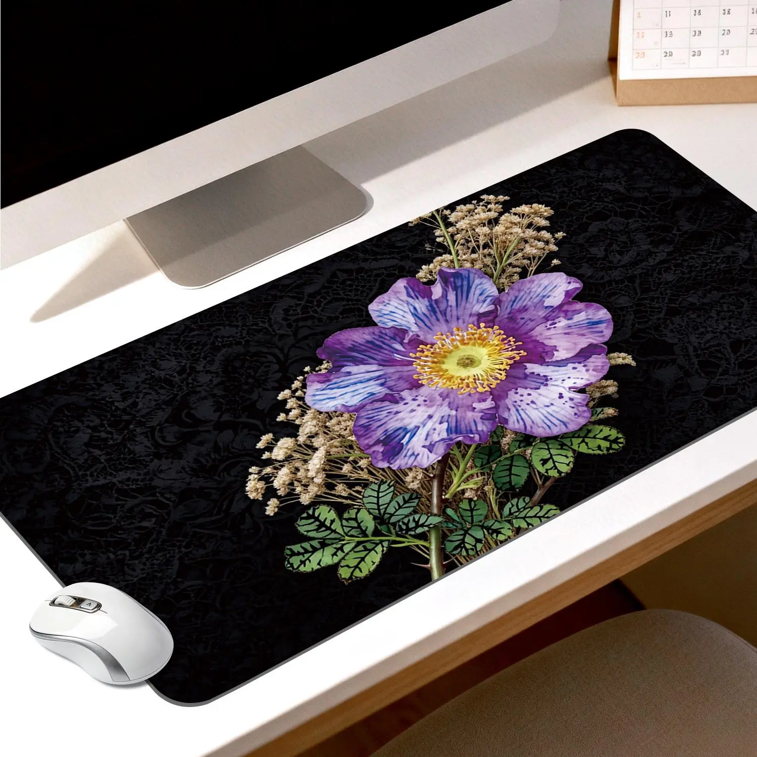 LIVEKEY Extended Artisan Gaming Mousepad, 80x40cm Large Floral Butterfly Garden Desk Mat, Non-Slip Rubber Base, Stitched Edges, Precision Control for Gaming & Work, PC Setup Aesthetic Computer Accessory