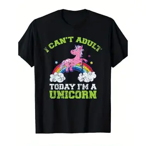 Men'S Funny Can'T Adult Today I'M a Unicorn Vintage Graphic Tshirt with Rainbow & Unicorn Design Loose Fit Casual for Casual Attire Themed Parties & Fantasy Fans Soft Br Parties Beach & Sports Outdoor Clothing | All-Season Casual Wear, Plus Size