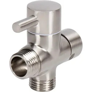 Solid Brass G1/ 2inch Shower Arm All Metal Universal Three-Way Diverter Valve Suitable for Handheld and Fixed Shower Replacement Component Adapter (Brushed Nickel)