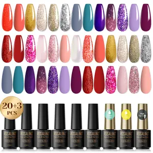 ROSALIND Summer 23PCS Bright Shiny Gel Nail Polish Set Need Uv Light to Dry Long Lasting with Gel Base Coat &Matt ,No-wipe Top Coat Gel Varnishes Nail Supplies Set Suitable for Birthday Party Occasion Manicure