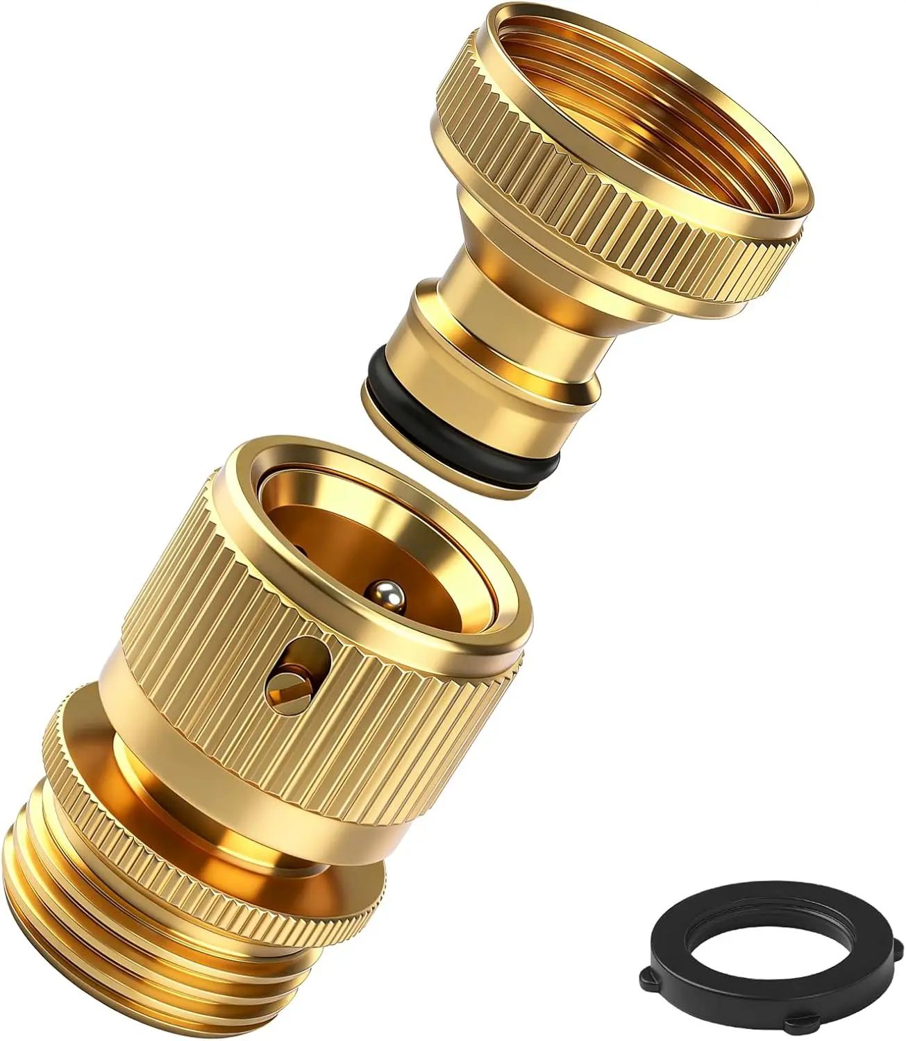 Garden Hose Quick Connector, Solid Brass 3/4 Inch GHT Thread Fitting (NO Sprayer), No-Leak Water Hose Female & Male Adapter, Garden Hose Connectors, Summer Gardening Tool Accessories