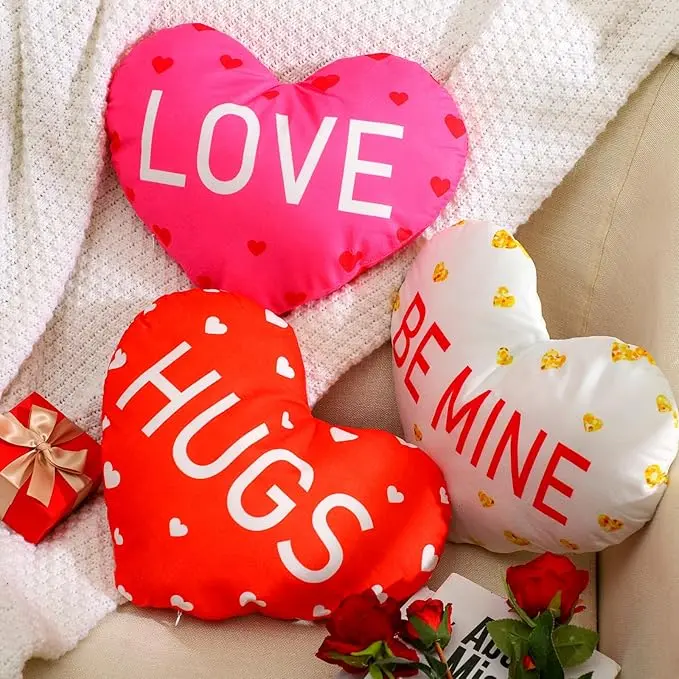 Set of 3 Heart Shaped Valentine's Day Decorative Throw Pillows - Red/White/Pink