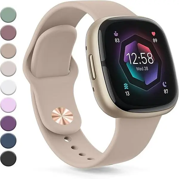 Soft Silicone Replacement Bands Compatible with Fitbit Sense 2, Sense, Versa 4, and Versa 3 – Adjustable Sport Strap for Men and Women