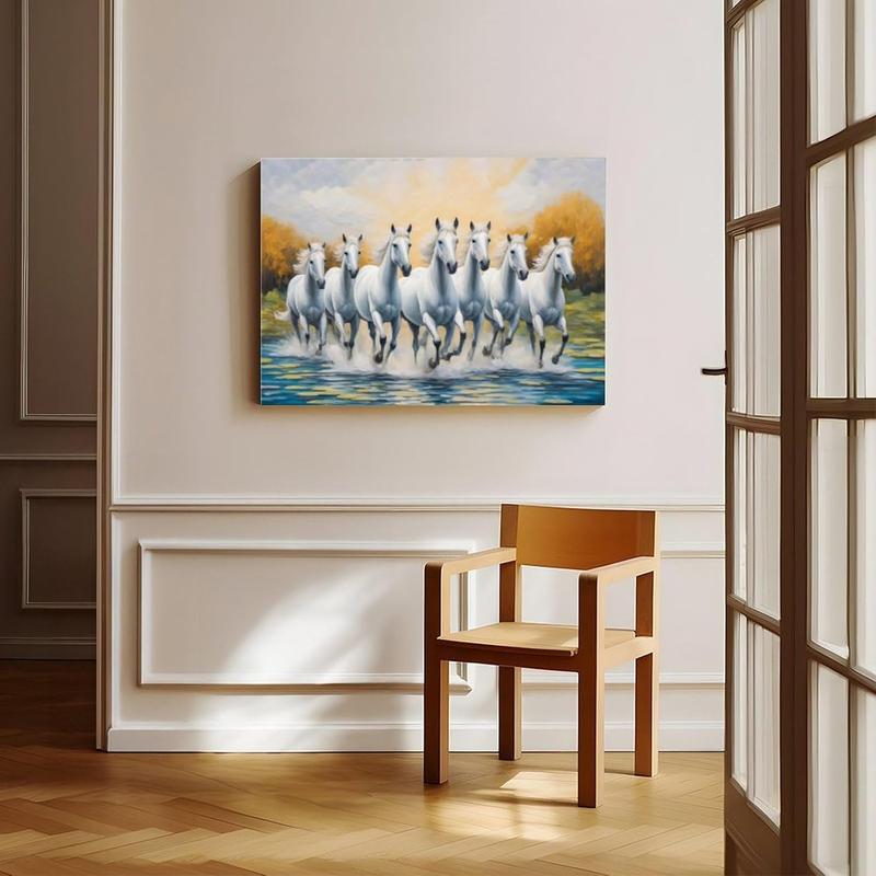 Seven White Horses Canvas Poster Wall Art Decor Vastu Print Picture for Office Room Decoration Frame-style Frame-style08x12inch(20x30cm)
