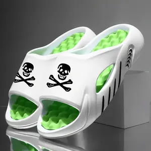 Soft Massage Sole Men's Casual Open Toe Slippers, Breathable Non-slip EVA, Comfortable Skull Print, Indoor Home Bathroom Gym Footwear Shoe