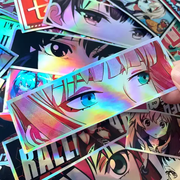 32PCS 12cm/4.7in. Long JDM Anime Girl Car Stickers Laser Rainbow Auto Window Windshield Motorcycle Body Moto Helmet Accessories Decals