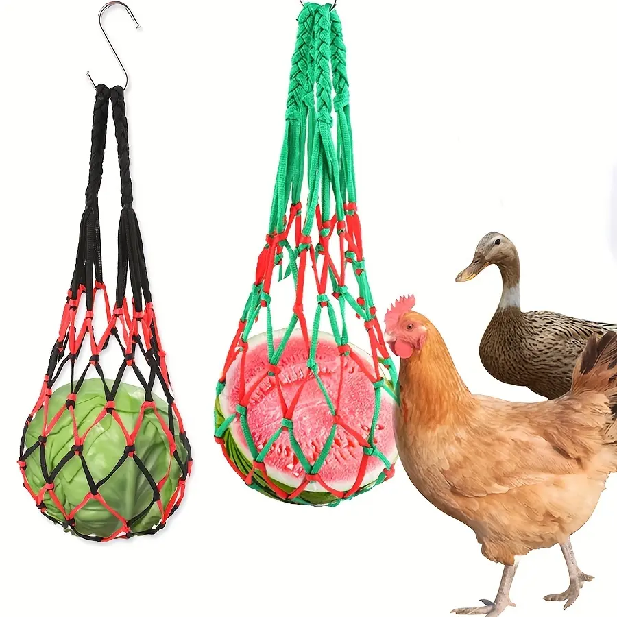 Poultry Brooder Starter Kit with 2-Pack Hangable Foraging Feeding Net Bags, Parrot Feeders, Wire Woven Toys, Heat Lamp, Adjustable Digital Coop Heater, Large Dome Roof Run, Electric Hanging Water Dispenser