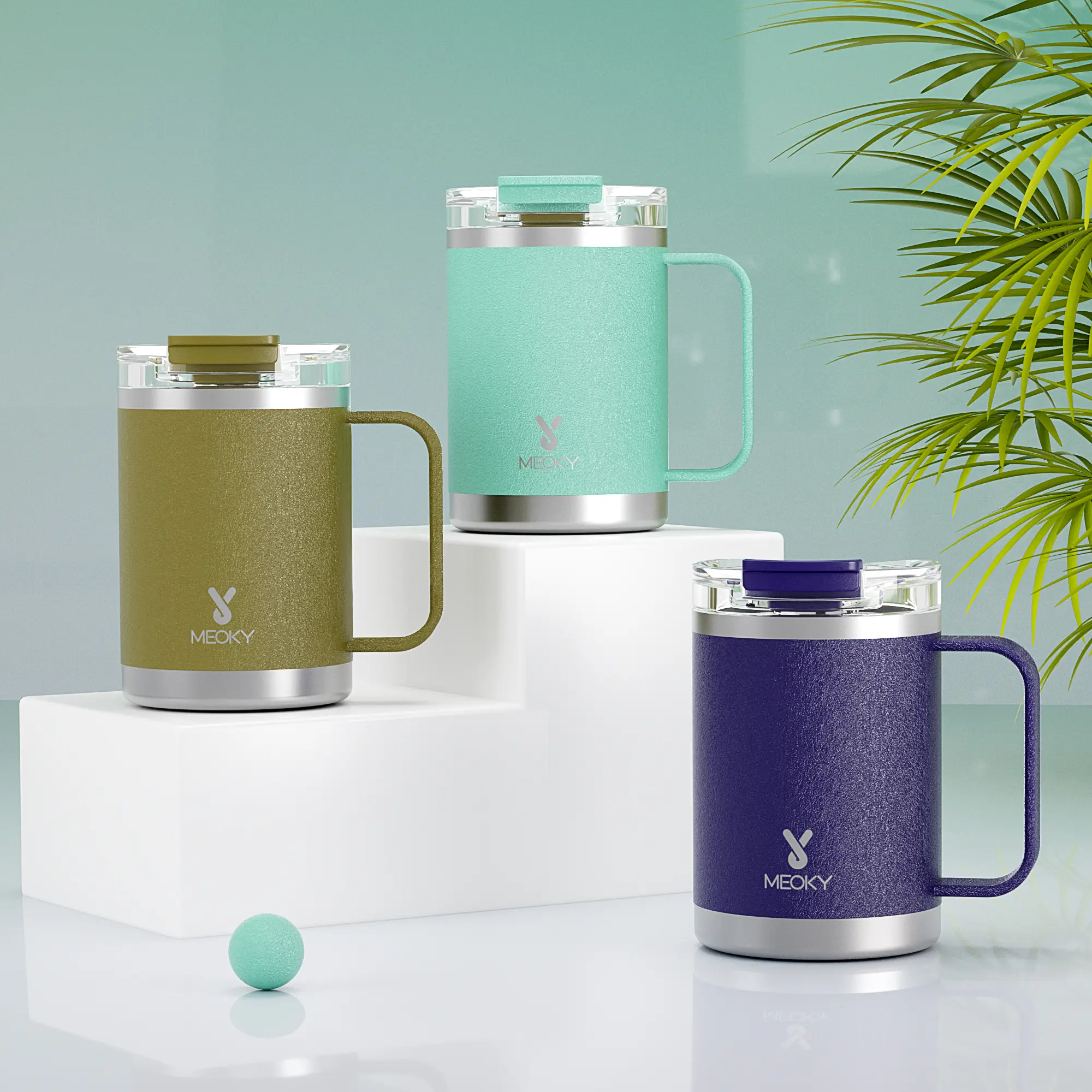 Meoky 14 oz Insulated Office Mug with Lid and Handle, Stainless Steel Mug with Tritan Lid, Double Wall Vacuum Coffee Mug for Sports, Office