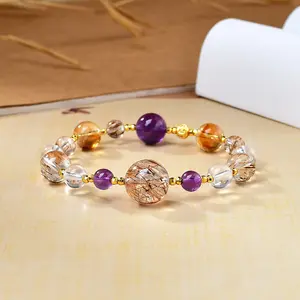 Abundance Trio: Black Gold Super Seven, Amethyst & Clear Quartz Bracelet