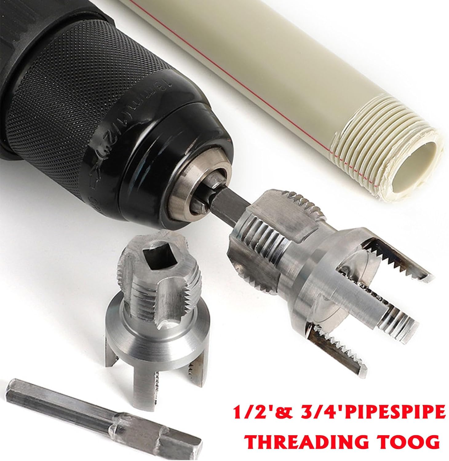 VAYWET 1/2'' 3/4'' PVC Pipe Thread Cutting Tool Integrated Internal & External Pipe Threading Tool Upgrade Pipe Thread Cutting Tool for Plumbing DIY Plastic Pipe Rethreading Tool,Pipe Threader Cutting Maker Tool for Electric Drill