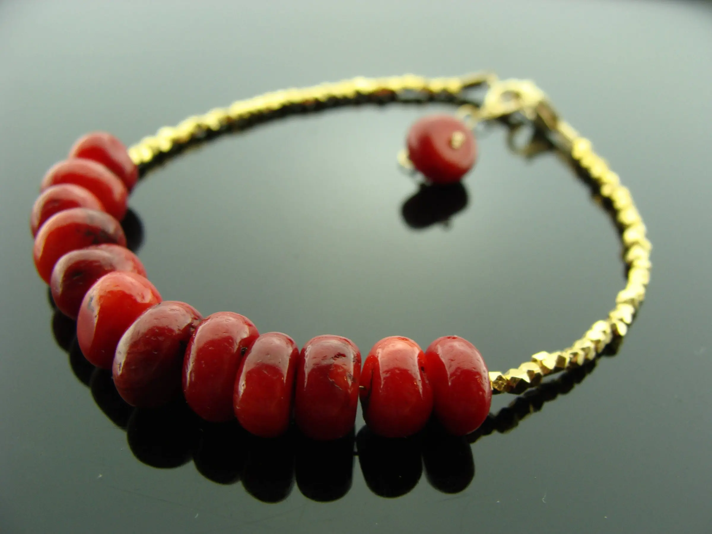Red Bamboo Coral Bracelet · 14K Gold Filled Vermeil  · Handmade Jewelry · Gift for Her