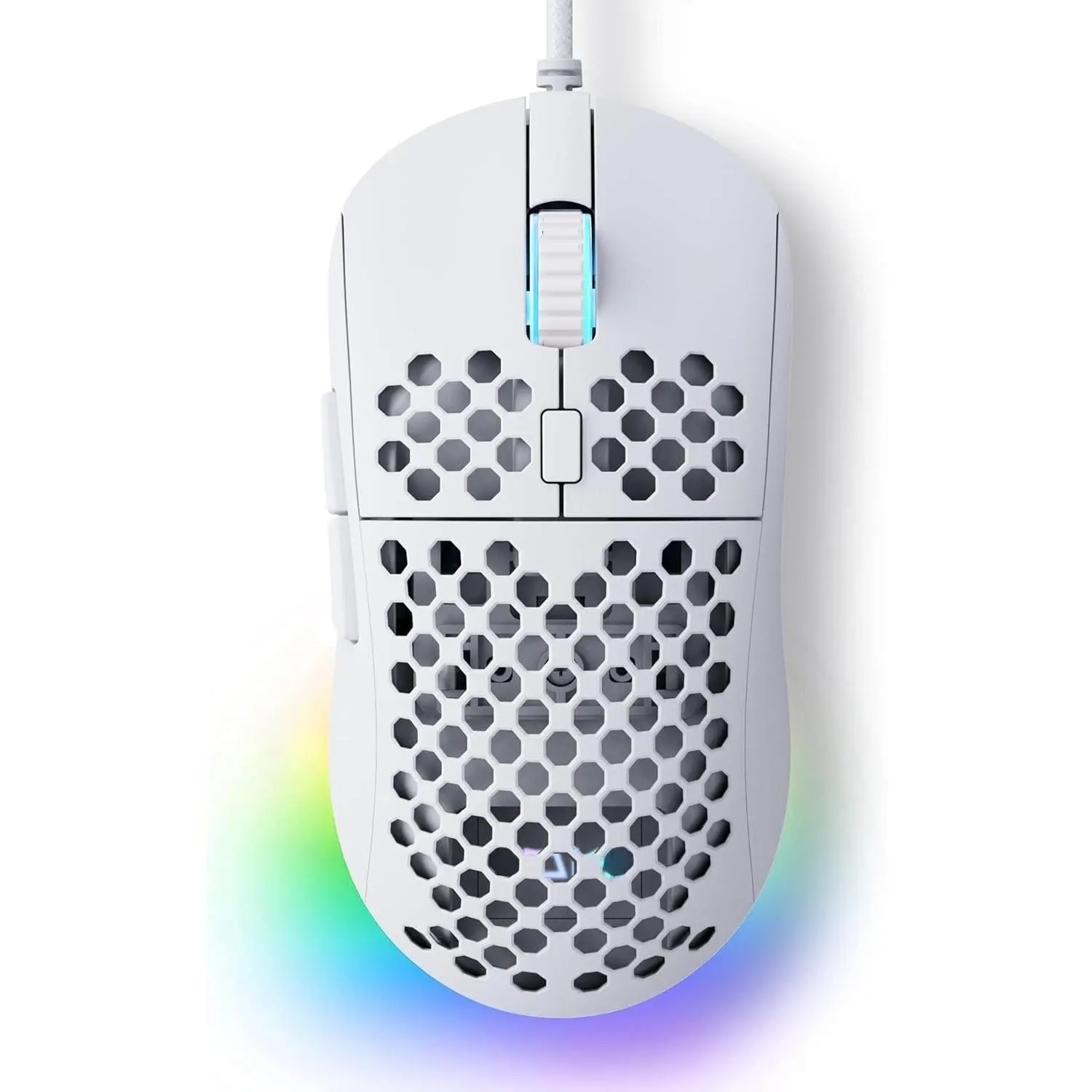 Z-KCS20  Ultralight Honeycomb Gaming Mouse, High-Precision 12800DPI Optical Sensor, 6 Programmable Buttons, Customizable RGB, Drag-Free Paracord, Ergonomic, Wired - Matte White, Rgb Lights